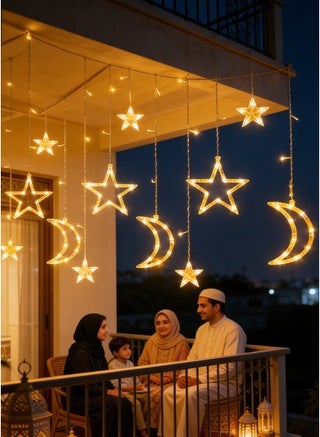 ليد أضواء رمضان ، نجمة القمر رمضان ديكورات مع البعيد و الطاقة المزدوجة (البطارية / أوسب) ، الدافئة الأبيض الستار أضواء للمنزل عطلة حزب ديكور - view 5
